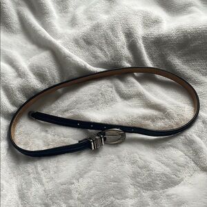 Vintage Black Leather Belt with Silver Buckle